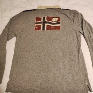 Napapijri Geographic Polo Shirt L/S Gray Norge Flag Euc